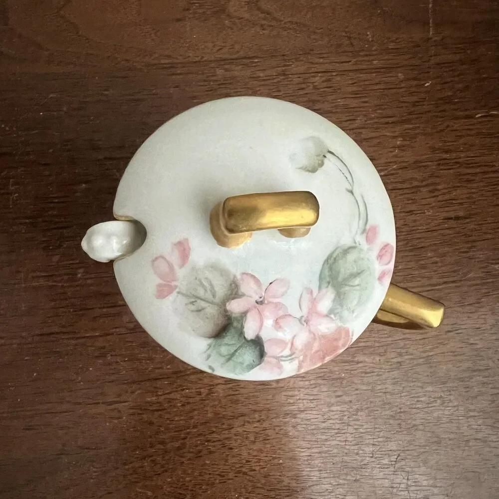 Vintage Noritake Nippon Hand Painted Sugar & Jam Bowls Signed F. Goodwin Pink